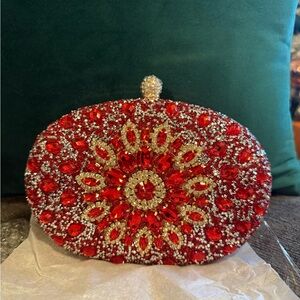 Glamorous Red and Gold Crystal Clutch